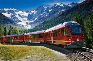 Swiss Alps Bernina Express Rail Tour from Milan to the exclusive resort of St Moritz